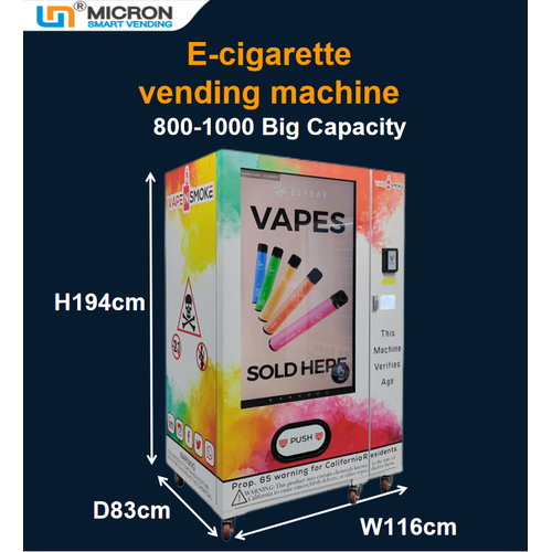 Big touch screen e-cigarette vape vending machine with 800~1000 capacity and age verify option support display adv